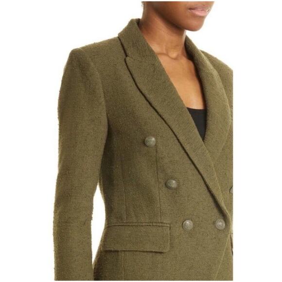 L'agence Kenzie Knit Boucle Tweed Blazer Jacket in Olive Ivy Green Size 4 NEW - Picture 2 of 15